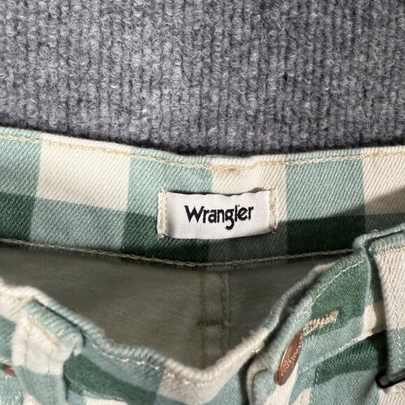 NEW Wrangler Wrock Gingham Kick Flare Western Boho Jeans Green Size 29 - Picture 3 of 6